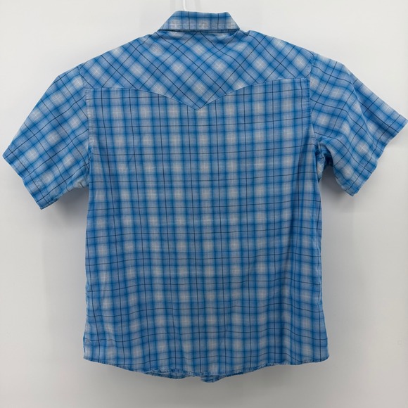 Wrangler Men's L Blue Plaid Pearl Snap Western Shirt Short Sleeve Rodeo Cowboy - Picture 3 of 9
